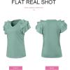 imageSHEWIN Womens Summer Tops Ruffle Short Sleeve T Shirts Casual Slim FitV Mint Green