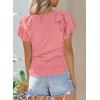 imageSHEWIN Womens Summer Tops Ruffle Short Sleeve T Shirts Casual Slim FitV Peach Blossom