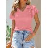 imageSHEWIN Womens Summer Tops Ruffle Short Sleeve T Shirts Casual Slim FitV Peach Blossom
