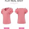 imageSHEWIN Womens Summer Tops Ruffle Short Sleeve T Shirts Casual Slim FitV Peach Blossom