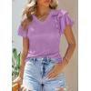 imageSHEWIN Womens Summer Tops Ruffle Short Sleeve T Shirts Casual Slim FitV Purple