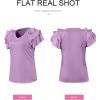 imageSHEWIN Womens Summer Tops Ruffle Short Sleeve T Shirts Casual Slim FitV Purple