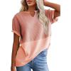 imageSHEWIN Womens Casual V Neck Waffle Knit Tops Short Sleeve T Shirts Loose BlousesB Apricot Pink
