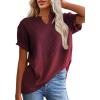imageSHEWIN Womens Casual V Neck Waffle Knit Tops Short Sleeve T Shirts Loose BlousesB Dark Red