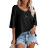 imageSHEWIN Womens Shirts Waffle Knit Tops for Women Short Sleeve V Neck T Shirts Summer TopsB Black
