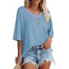 imageSHEWIN Womens Shirts Waffle Knit Tops for Women Short Sleeve V Neck T Shirts Summer TopsB Blue