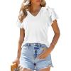 imageSHEWIN Womens Summer Tops Ruffle Short Sleeve T Shirts Casual Slim FitV White