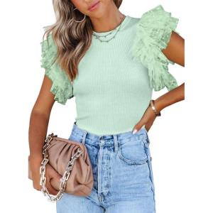 imageSHEWIN Womens Tops Casual Short Sleeve Shirts Crewneck Tshirts Shirts Spring Tops for Women 2025Egreen