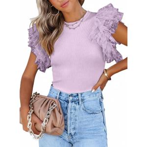 imageSHEWIN Womens Tops Casual Short Sleeve Shirts Crewneck Tshirts Shirts Spring Tops for Women 2025Fpurple