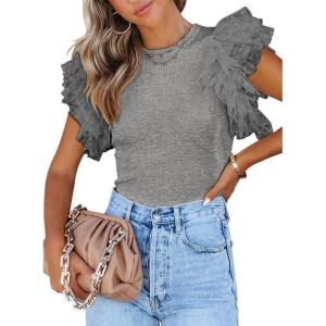 imageSHEWIN Womens Tops Casual Short Sleeve Shirts Crewneck Tshirts Shirts Spring Tops for Women 2025Hgray