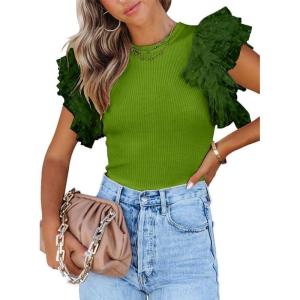imageSHEWIN Womens Tops Casual Short Sleeve Shirts Crewneck Tshirts Shirts Spring Tops for Women 2025Jgreen