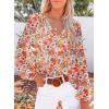 imageSHEWIN Womens Casual Boho Floral Print V Neck Long Sleeve Loose Blouses Shirts Tops2 New Floral Orange