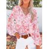 imageSHEWIN Womens Casual Boho Floral Print V Neck Long Sleeve Loose Blouses Shirts Tops2 New Floral Pink