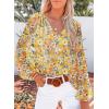 imageSHEWIN Womens Casual Boho Floral Print V Neck Long Sleeve Loose Blouses Shirts Tops2 New Floral Yellow