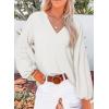 imageSHEWIN Womens Casual Boho Floral Print V Neck Long Sleeve Loose Blouses Shirts Tops4 White