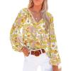 imageSHEWIN Womens Casual Boho Floral Print V Neck Long Sleeve Loose Blouses Shirts TopsYellow