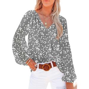 imageSHEWIN Womens Casual Boho Floral Print V Neck Long Sleeve Loose Blouses Shirts Tops2 Alicia Floral Grey