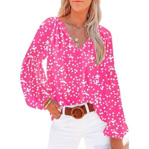 imageSHEWIN Womens Casual Boho Floral Print V Neck Long Sleeve Loose Blouses Shirts Tops2 Alicia Floral Rose