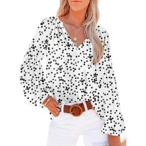 imageSHEWIN Womens Casual Boho Floral Print V Neck Long Sleeve Loose Blouses Shirts Tops2 Alicia Floral White