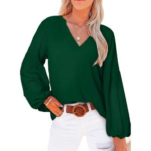 imageSHEWIN Womens Casual Boho Floral Print V Neck Long Sleeve Loose Blouses Shirts Tops4 Green