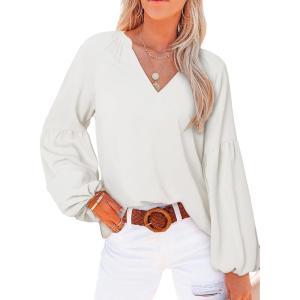 imageSHEWIN Womens Casual Boho Floral Print V Neck Long Sleeve Loose Blouses Shirts Tops4 White