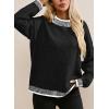 imageSHEWIN Womens Sweaters 2024 Casual Long Sleeve Contrast Crew Neck Knit Pullover Sweater Tops Fall ClothesBlack
