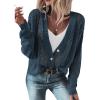 imageSHEWIN Cardigan Sweaters for Women Lightweight Long Sleeve Cable Knit Open Front Button Down Crochet Cardigans SweaterNavy Blue
