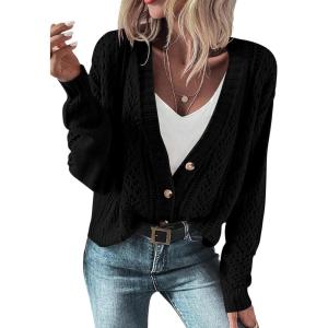 imageSHEWIN Cardigan Sweaters for Women Lightweight Long Sleeve Cable Knit Open Front Button Down Crochet Cardigans SweaterBlack