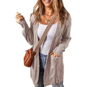 imageSHEWIN Women Open Front Side Slit 2024 Long Sleeve Oversized Cardigan Sweaters Knit Coats with PockrtsApricot