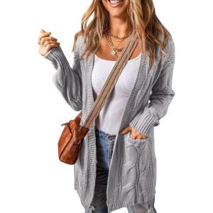 imageSHEWIN Women Open Front Side Slit 2024 Long Sleeve Oversized Cardigan Sweaters Knit Coats with PockrtsGray