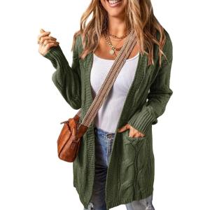 imageSHEWIN Women Open Front Side Slit 2024 Long Sleeve Oversized Cardigan Sweaters Knit Coats with PockrtsGreen