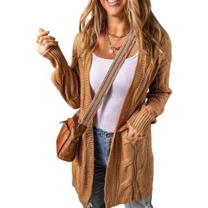 imageSHEWIN Women Open Front Side Slit 2024 Long Sleeve Oversized Cardigan Sweaters Knit Coats with PockrtsKhaki