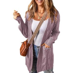 imageSHEWIN Women Open Front Side Slit 2024 Long Sleeve Oversized Cardigan Sweaters Knit Coats with PockrtsPurple