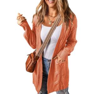 imageSHEWIN Women Open Front Side Slit 2024 Long Sleeve Oversized Cardigan Sweaters Knit Coats with PockrtsRed