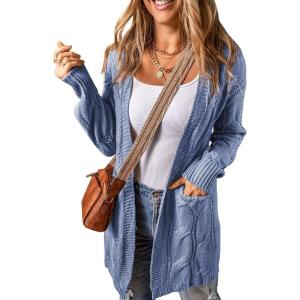 imageSHEWIN Women Open Front Side Slit 2024 Long Sleeve Oversized Cardigan Sweaters Knit Coats with PockrtsSky Blue