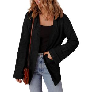imageSHEWIN Womens Open Front Lightweight Cardigan Casual Long Sleeve Knit Loose Sweaters OutwearBlack