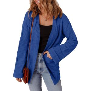 imageSHEWIN Womens Open Front Lightweight Cardigan Casual Long Sleeve Knit Loose Sweaters OutwearDark Blue
