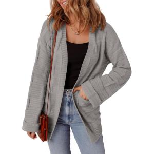 imageSHEWIN Womens Open Front Lightweight Cardigan Casual Long Sleeve Knit Loose Sweaters OutwearGrey
