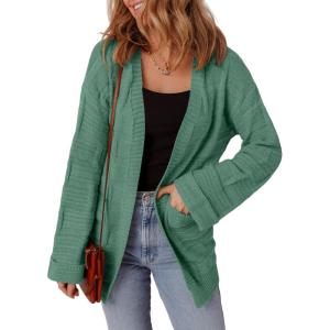 imageSHEWIN Womens Open Front Lightweight Cardigan Casual Long Sleeve Knit Loose Sweaters OutwearMist Green