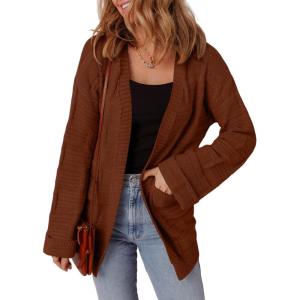imageSHEWIN Womens Open Front Lightweight Cardigan Casual Long Sleeve Knit Loose Sweaters OutwearReddish Brown