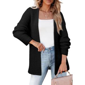 imageSHEWIN Womens Open Front Sweater Cardigan Casual Long Sleeve Knit Lightweight Outwear CoatBlack