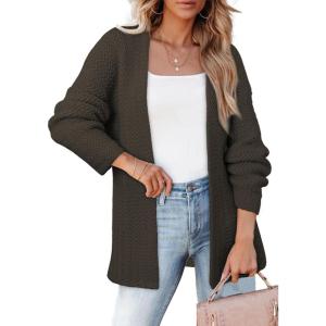 imageSHEWIN Womens Open Front Sweater Cardigan Casual Long Sleeve Knit Lightweight Outwear CoatDark Brown
