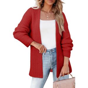 imageSHEWIN Womens Open Front Sweater Cardigan Casual Long Sleeve Knit Lightweight Outwear CoatFiery Red