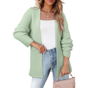 imageSHEWIN Womens Open Front Sweater Cardigan Casual Long Sleeve Knit Lightweight Outwear CoatLaurel Green