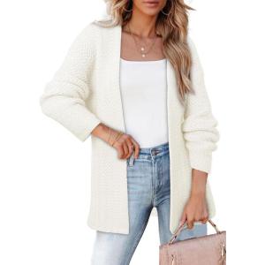 imageSHEWIN Womens Open Front Sweater Cardigan Casual Long Sleeve Knit Lightweight Outwear CoatWhite