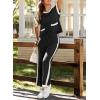 imageSHEWIN Womens 2 Piece Lounge Sets Casual Cap Short Sleeve Knit Sweater Tops Matching Wide Leg Pants Tracksuit SetBlack
