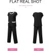 imageSHEWIN Womens 2 Piece Lounge Sets Casual Cap Short Sleeve Knit Sweater Tops Matching Wide Leg Pants Tracksuit SetBlack