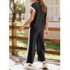 imageSHEWIN Womens 2 Piece Lounge Sets Casual Cap Short Sleeve Knit Sweater Tops Matching Wide Leg Pants Tracksuit SetBlack