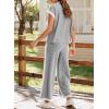 imageSHEWIN Womens 2 Piece Lounge Sets Casual Cap Short Sleeve Knit Sweater Tops Matching Wide Leg Pants Tracksuit SetGrey