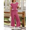 imageSHEWIN Womens 2 Piece Lounge Sets Casual Cap Short Sleeve Knit Sweater Tops Matching Wide Leg Pants Tracksuit SetRose